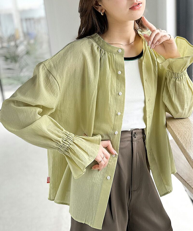 日本 Classical Elf - 慵懶2WAY皺縮木耳領長袖上衣-冰河藍