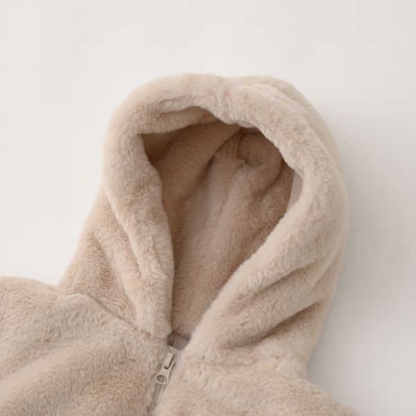 日本 Lycee mine - 泰迪熊蓬鬆感連帽外套-卡其米