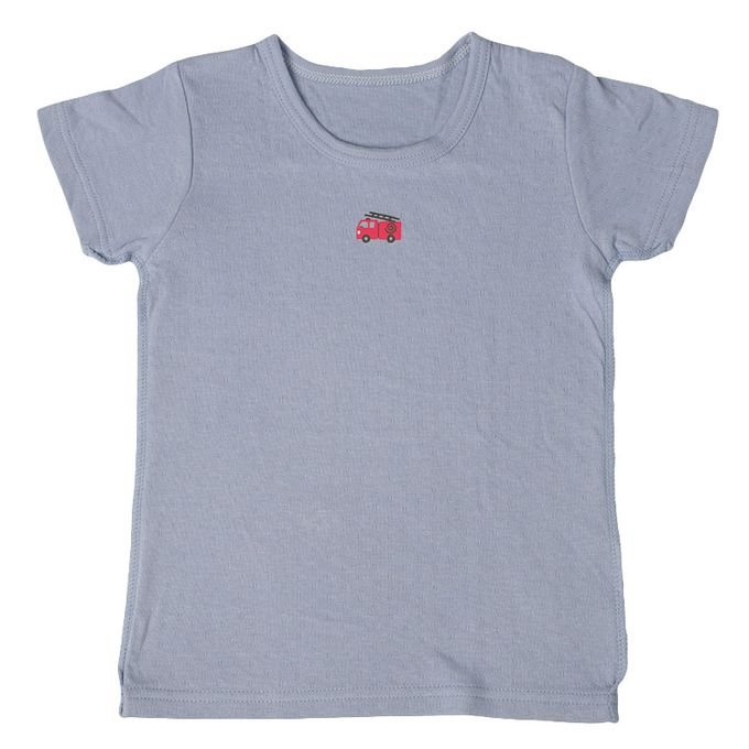 akachan honpo - 短袖圓領上衣2件組蓬鬆棉-消防車&獅子-藍色