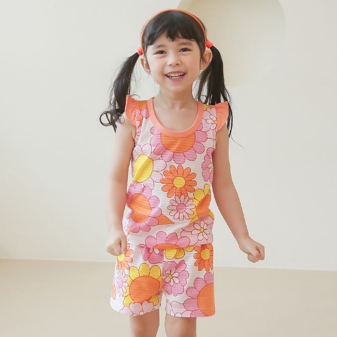 正韓 Puco - 超優質嬰幼兒/兒童無袖100% 有機棉家居服/睡衣-花花世界