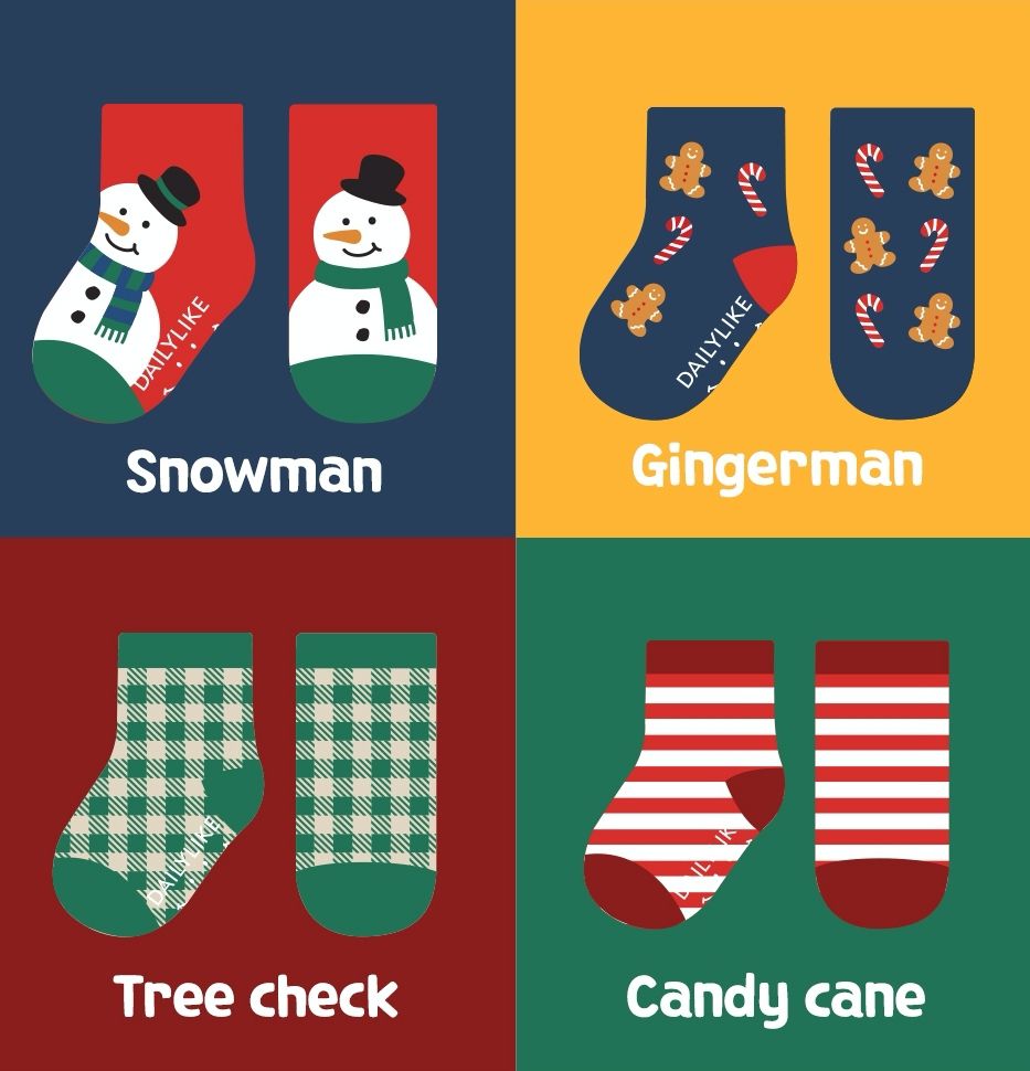 韓國 Daily Like - 兒童襪子/中筒襪4入組-聖誕款
