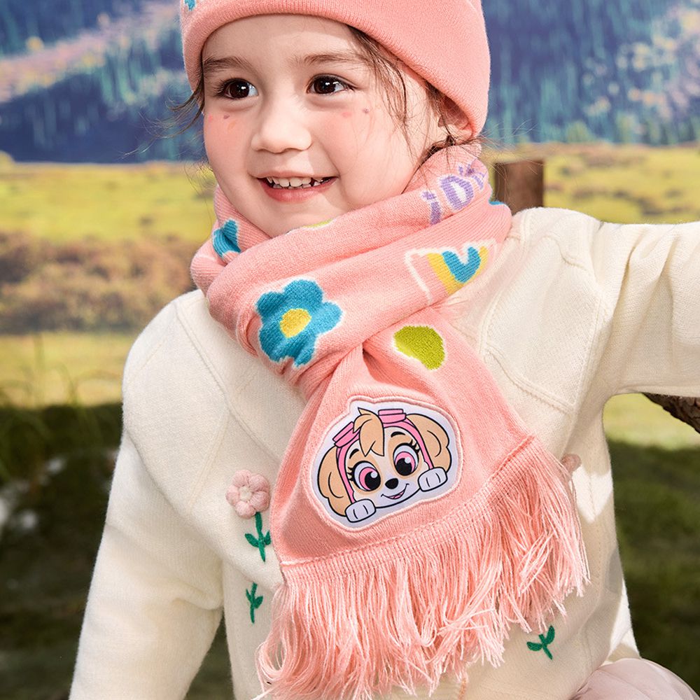 卡通汪汪隊流蘇貼布繡圍巾85x10cm-卡通人物天天-粉色