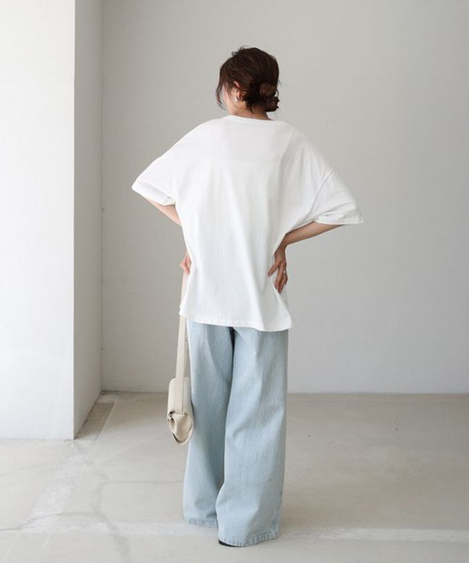 日本 Bab - 100%棉 極簡照片印花五分袖上衣-杏底綠字 (M)