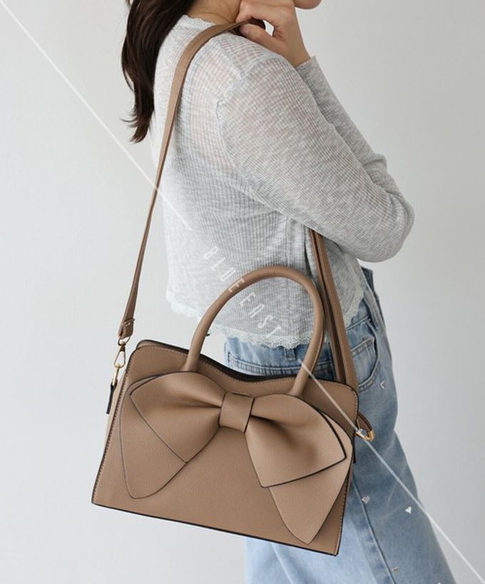 日本 BLUE EAST - 2way俏麗蝴蝶結方型手提/側背包-卡其