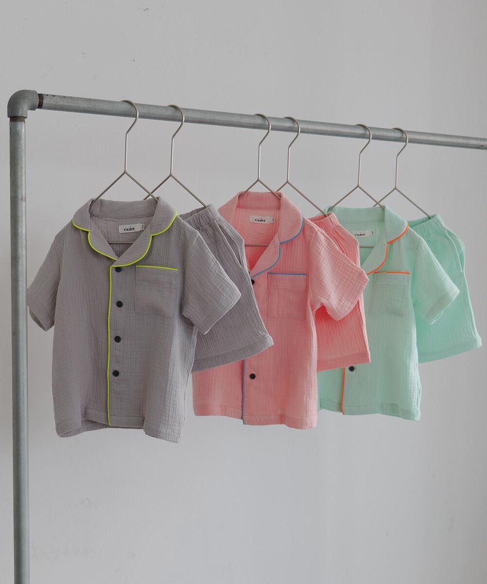 日本 riziere - 二重紗繽紛撞色滾邊家居服/睡衣-粉x藍