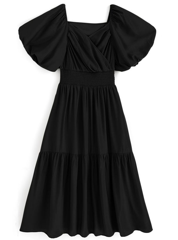 日本 GRL - 浪漫圓舞曲泡泡袖雪紡洋裝-高原綠