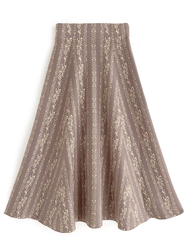 日本 GRL - 優雅花舞針織傘裙-淺沙杏 (M)