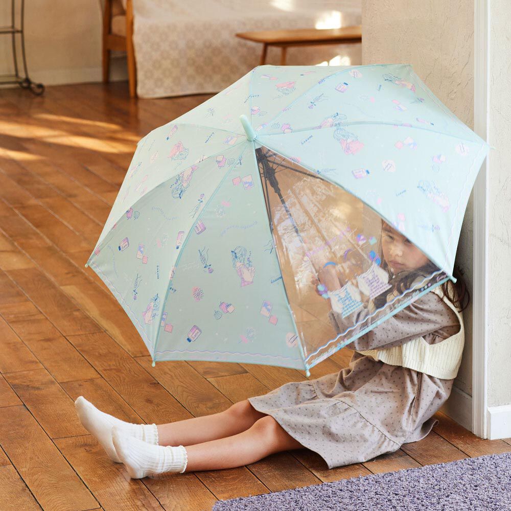 日本中谷 - 透明窗設計兒童雨傘/直傘-女子會-薄荷 (55cm(身高130cm以上))