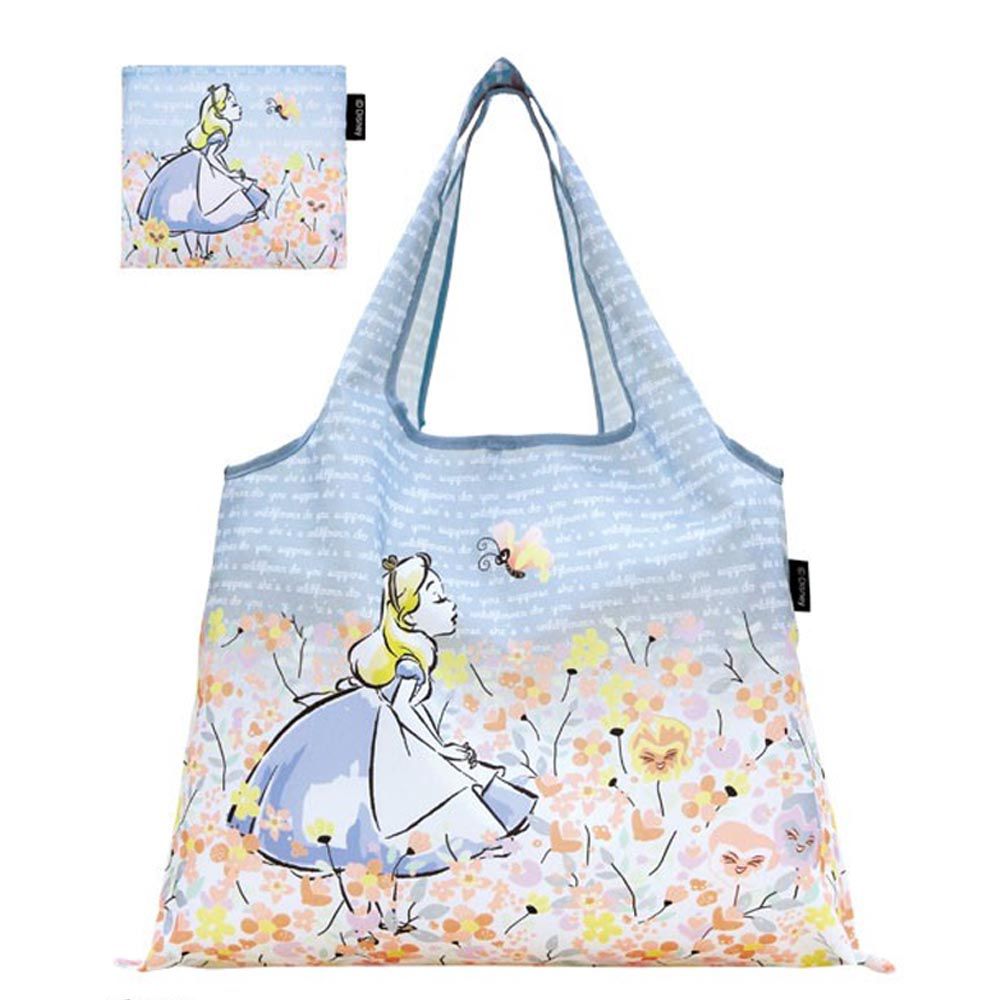 日本 PRAIRIE DOG - 2 WAY折疊印花購物袋-愛麗絲花園-水藍