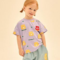 韓國 Care Bears - 聯名款滿版熊熊短袖上衣-黃熊-薰衣草紫