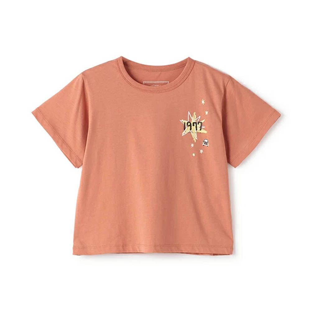 100%棉 清新印花短袖上衣-1977-棕橘