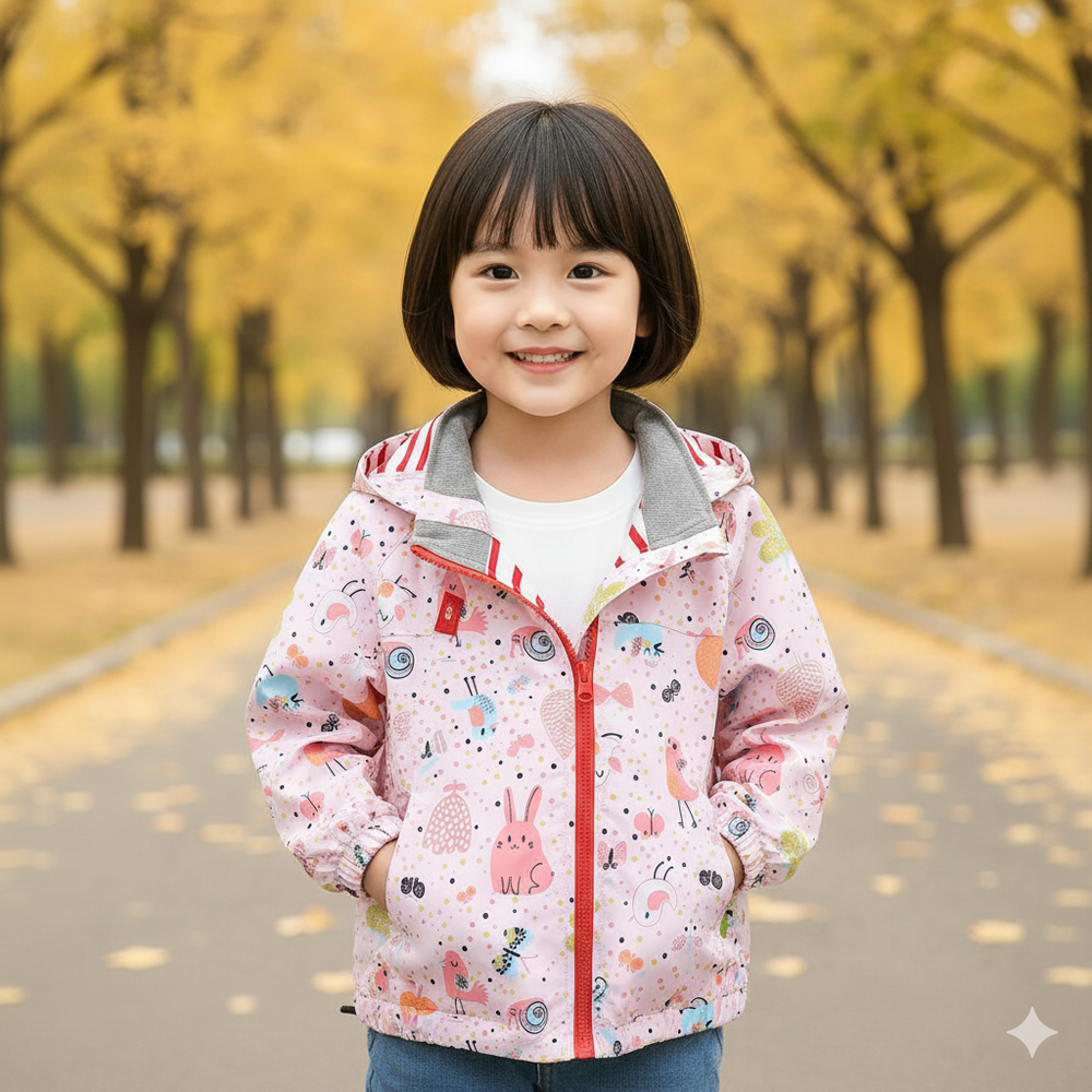 防風防雨反光衝鋒外套-奇妙森林-斜拉鏈