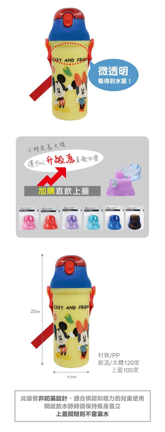 日本 SKATER - 吸管銀離子水壺(480ml)-Mickey & Friends-黃色-480ml