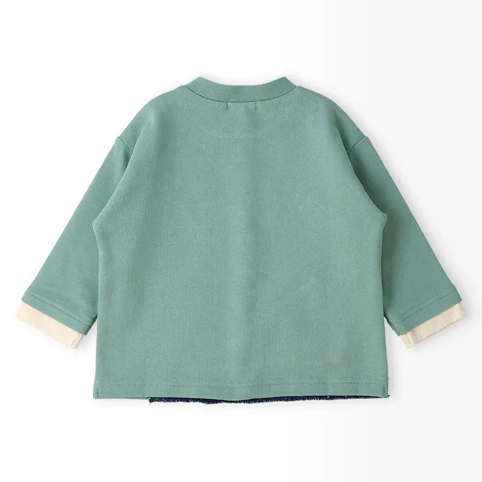 日本 ZOOLAND - 丹寧風小熊裏毛長袖上衣-品牌好朋友-海軍藍x黑