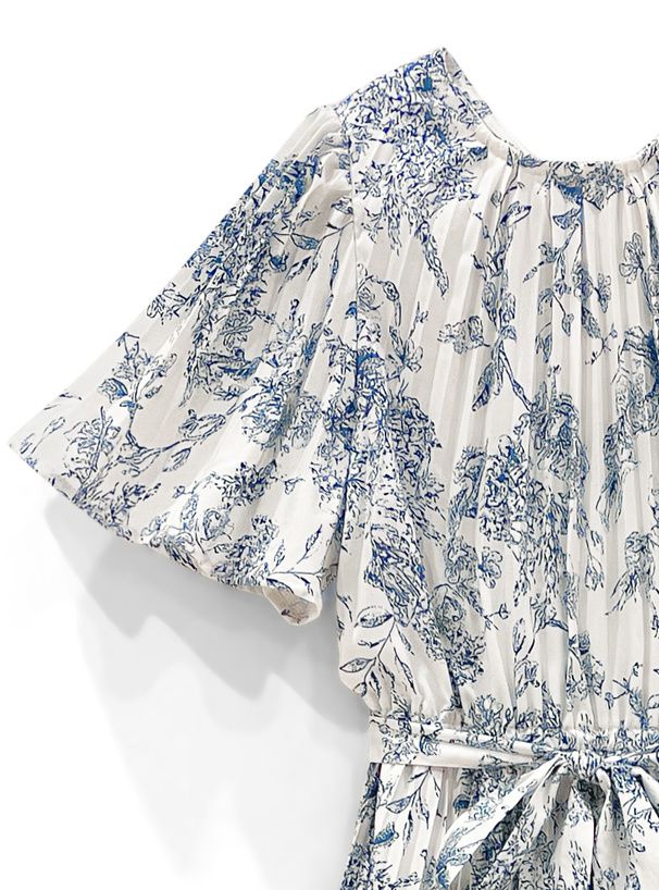 日本 GRL - 前後2WAY扭結印花洋裝-深藍