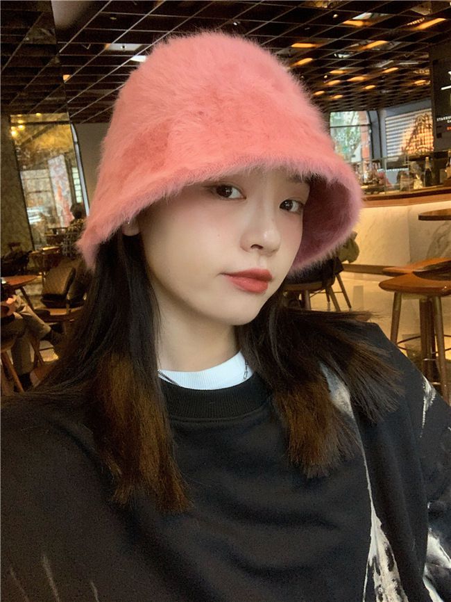 復古百搭絨毛漁夫帽-黑色 (M(56-58cm))