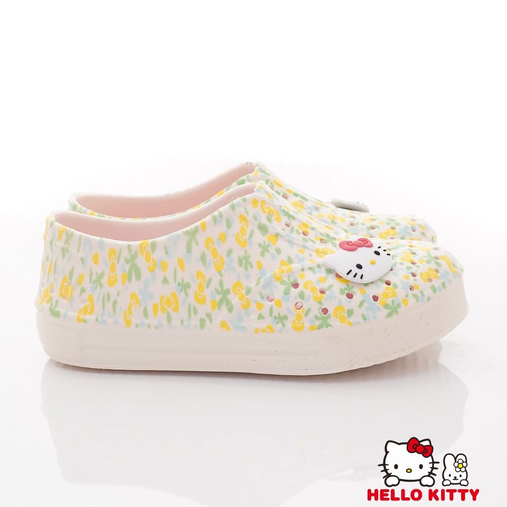 HELLO KITTY - 凱蒂貓可愛碎花洞洞鞋(中小童段)-休閒鞋-白綠