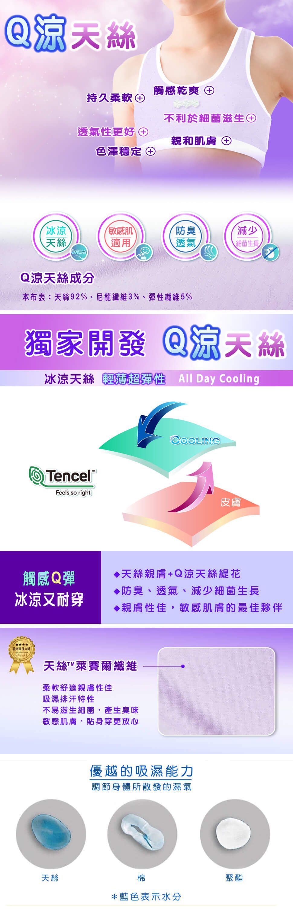 Annypepe - Q涼天絲緹花運動型成長內衣-薰衣草紫