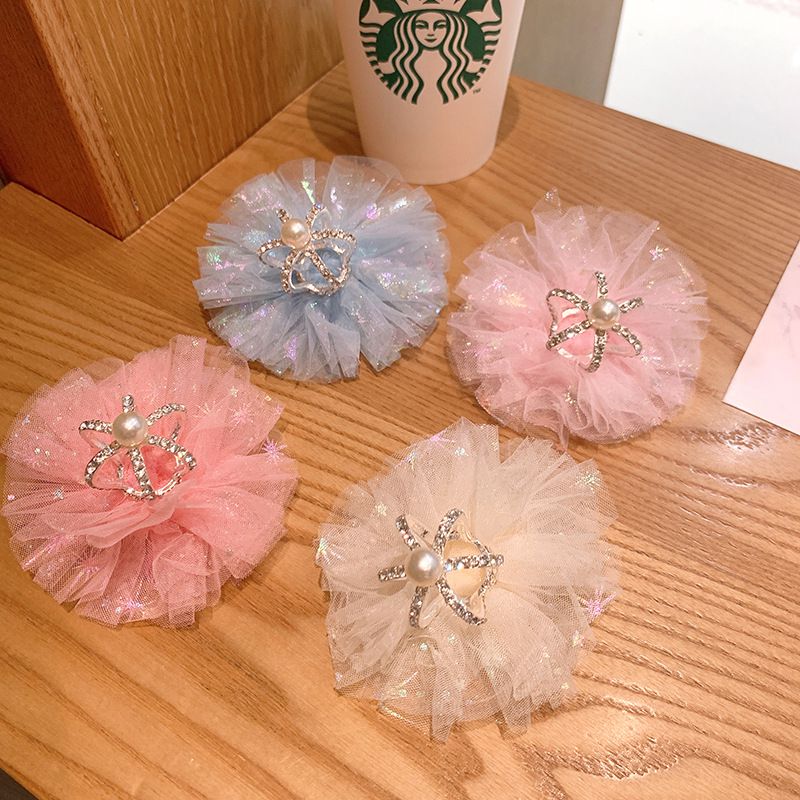 仙氣珍珠皇冠薄紗髮夾-粉色