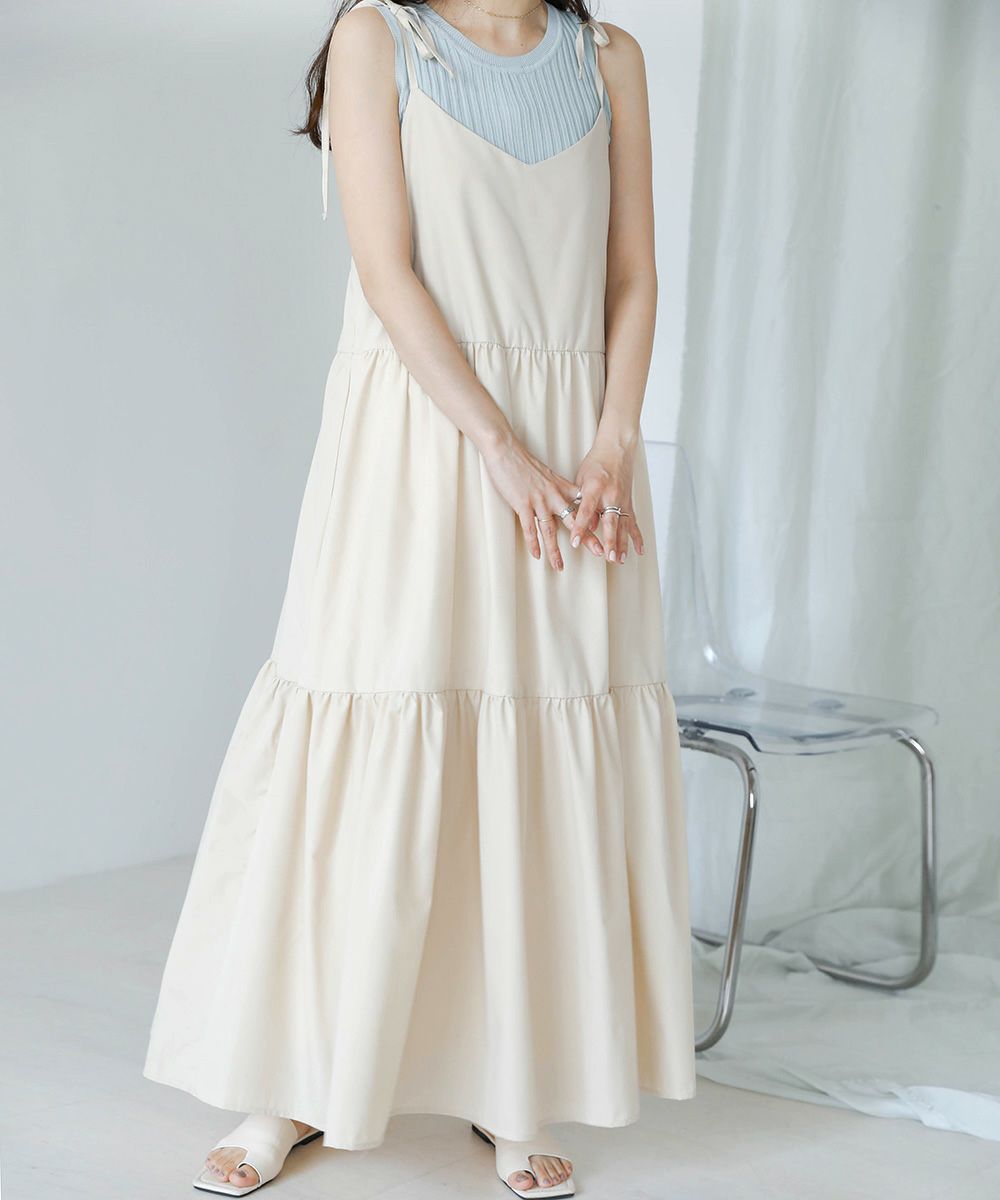 日本 Bou Jeloud - 可愛綁帶層次吊帶裙/洋裝-淺粉