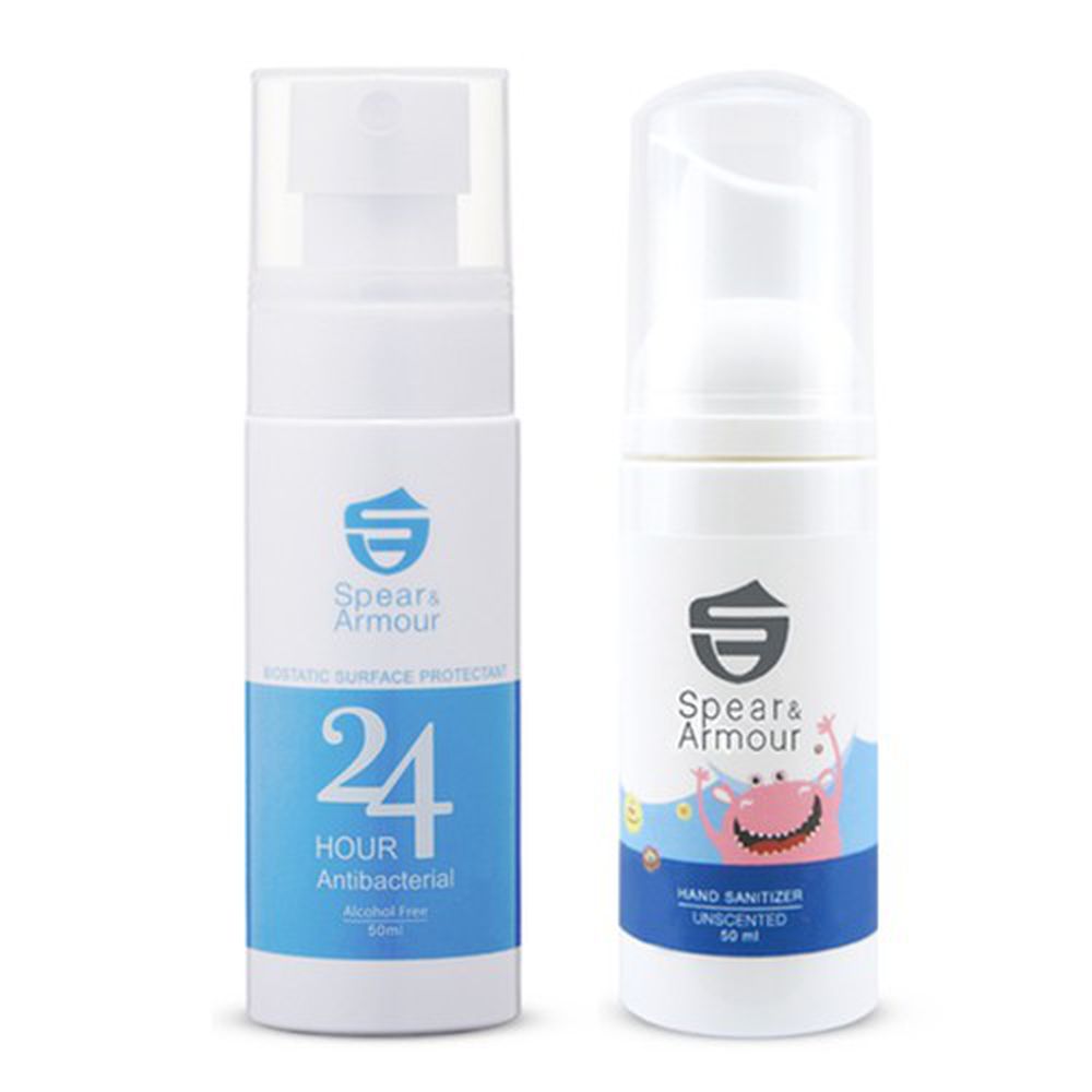 美國Spear&Armour思必兒 - 防護二入組-長效乾洗手慕斯(怪獸版無味)50ml+24小時表面防護噴劑50ml