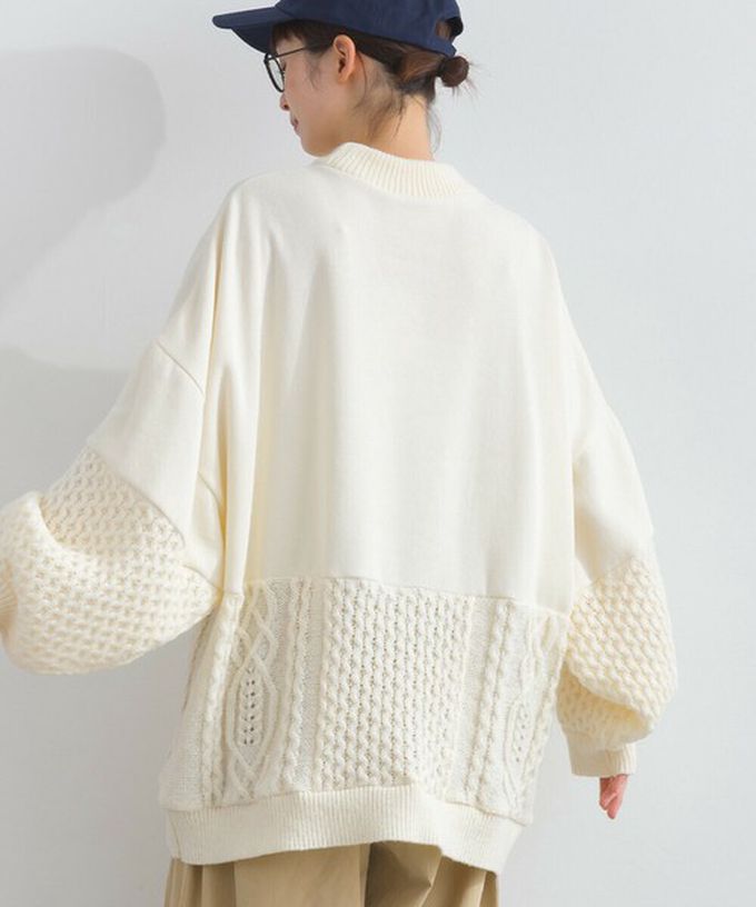 日本 Lupilien - 鬥牛犬印花粗針織拼接裏毛長袖上衣-酒紅