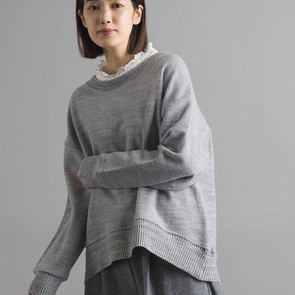 日本 OMNES - 15%羊毛混紡針織上衣-灰 (Free)