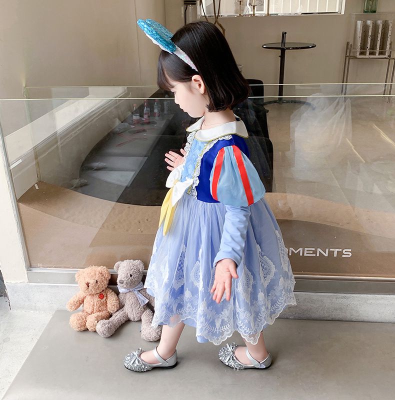 經典白雪長袖洋裝-藍色