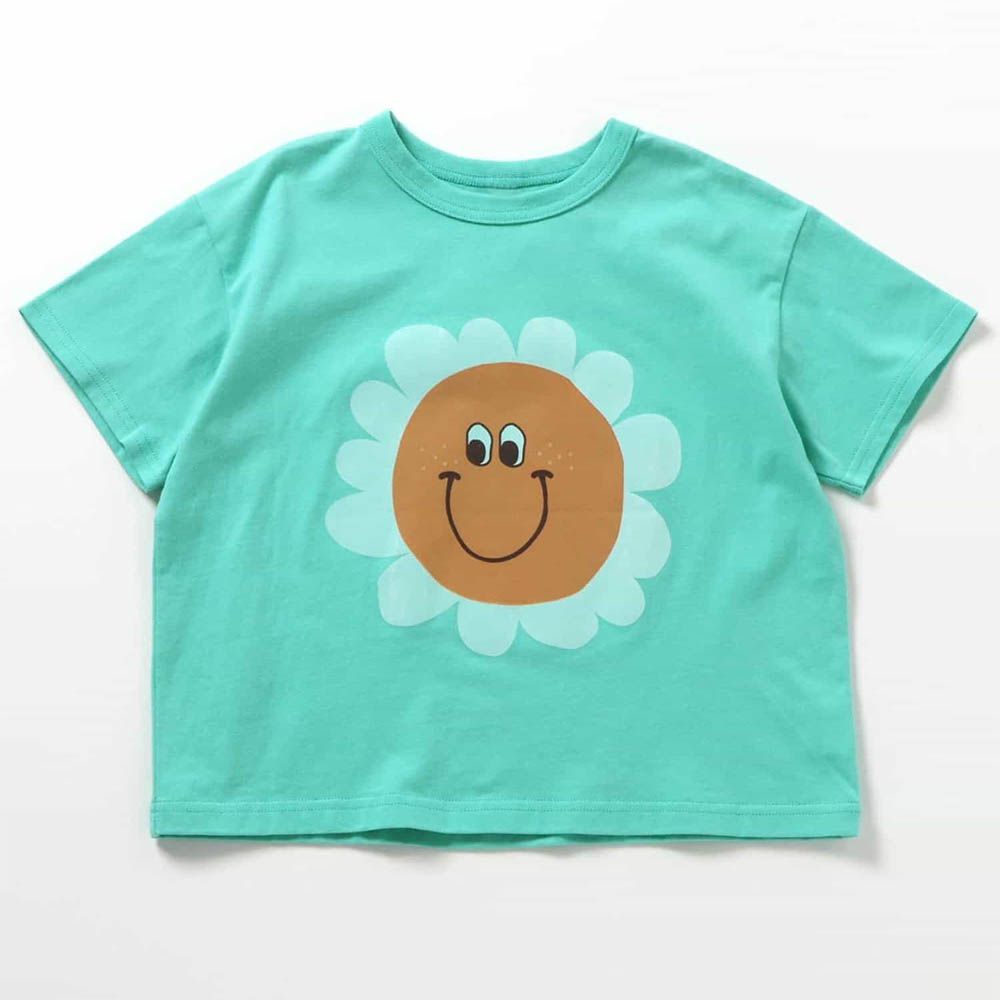 100%棉 微笑印花短袖-花朵-薄荷綠