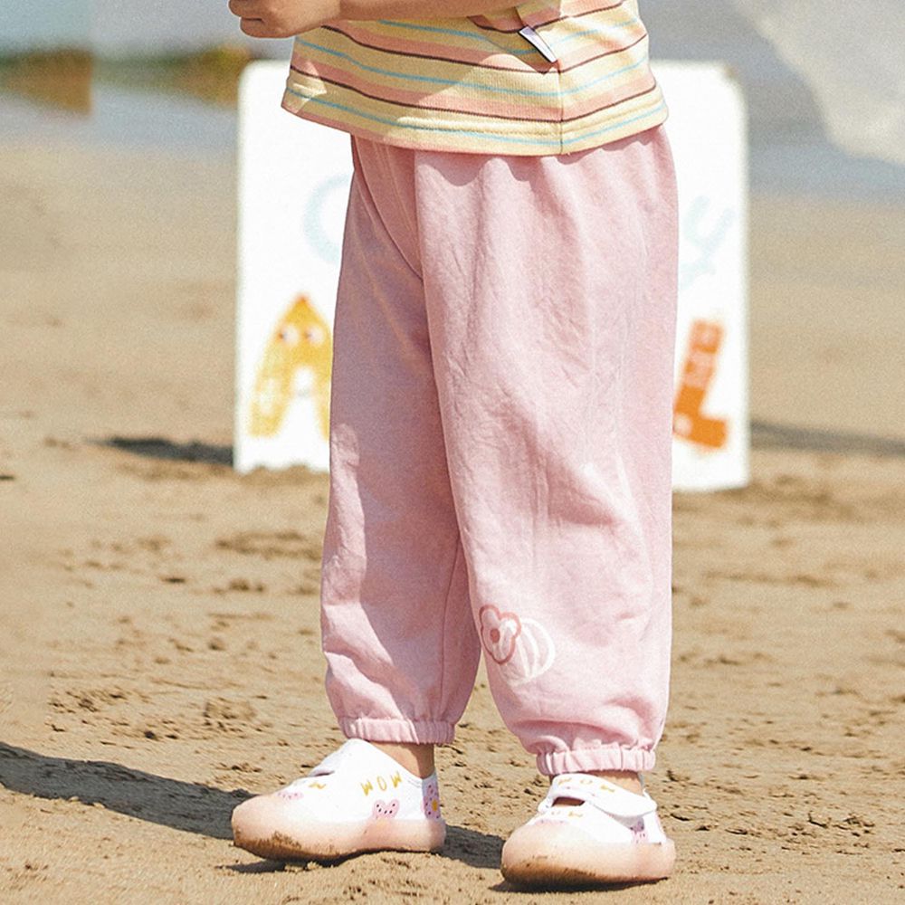 寬鬆束口防蚊褲/空調褲-兔子與小花-粉色