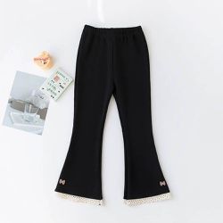 FANMOU - 厚棉微喇叭內搭褲-花邊蝴蝶結-黑色