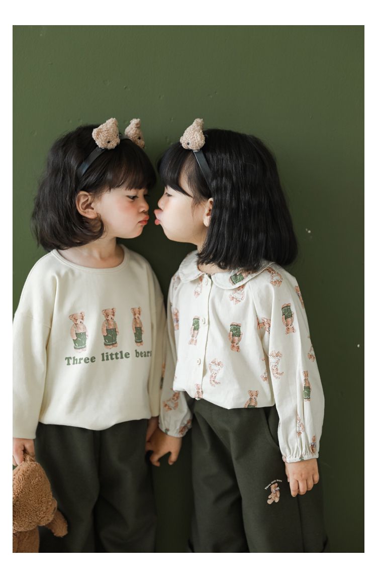 腰鬆緊五分百搭寬褲-熊熊-綠色