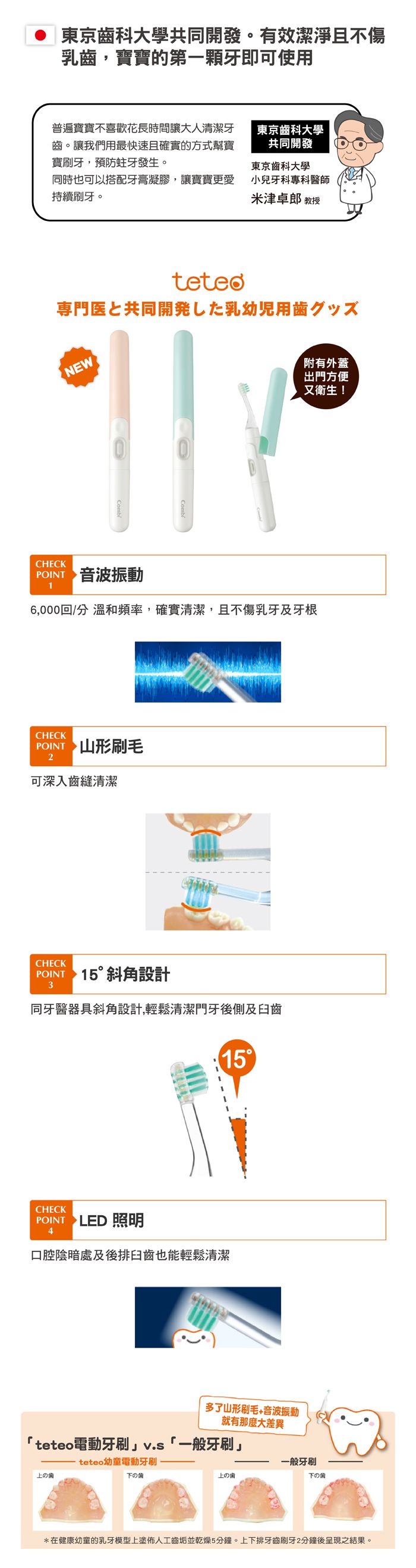 日本 Combi - teteo 幼童電動牙刷替換刷頭 -韌性刷毛-2入 ((約1歲6個月)以上適用)