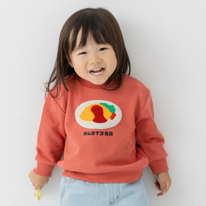 日本 Chil2 - 食物立體刺繡長袖上衣-拉麵-卡其杏