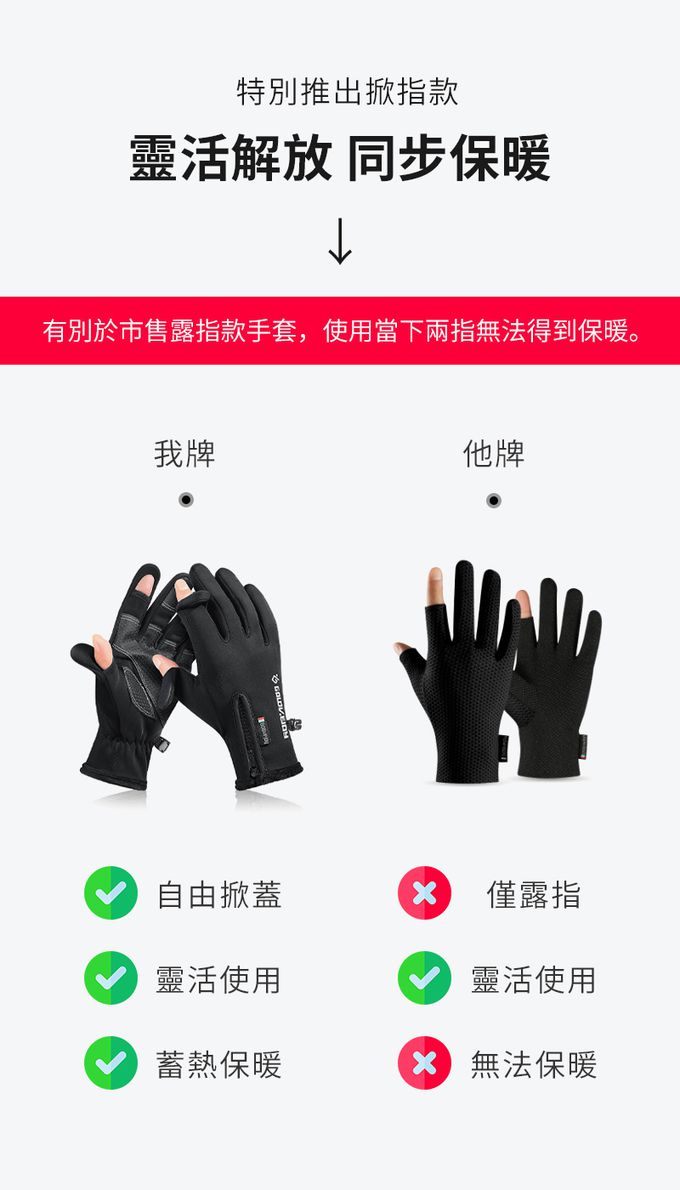 GOLOVEJOY - 多功能登山手套-掀指款