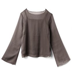 日本 GRL - 透膚兩件式楊柳寬袖上衣-石墨灰
