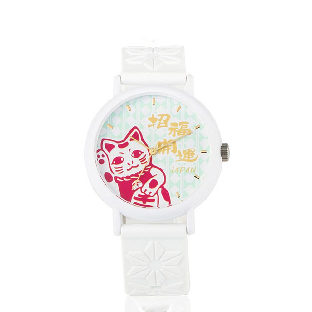日本 MARUZEKI - KAORU 日本製香氛手錶(限定款)-招財貓-白-檜