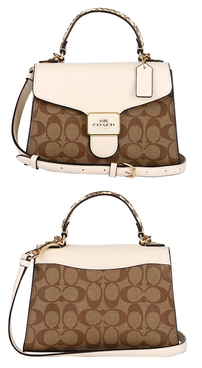 COACH - 蛇紋拼接皮革兩用包 (卡其白)