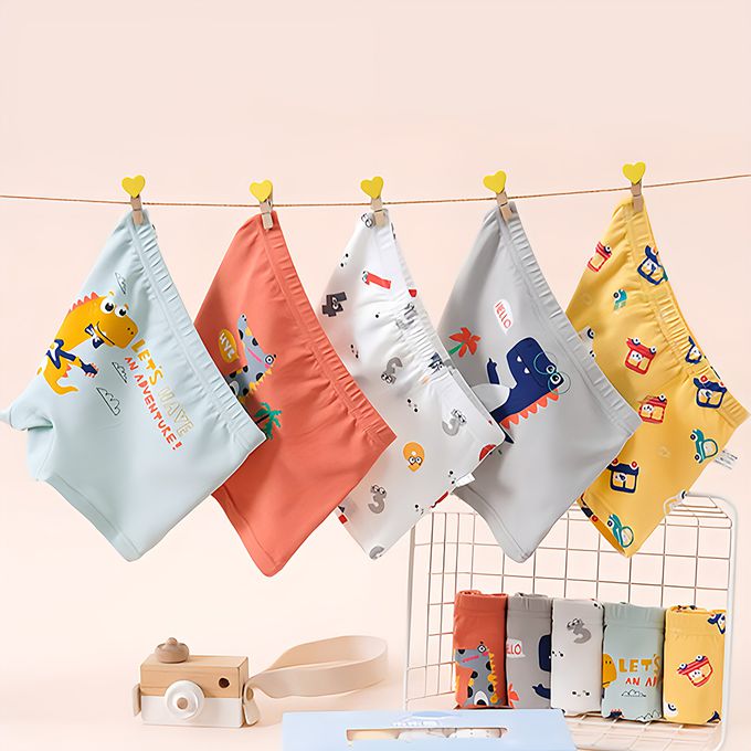 小 pipi - 純棉兒童四角平口內褲5件組_男童-鱷魚衝浪