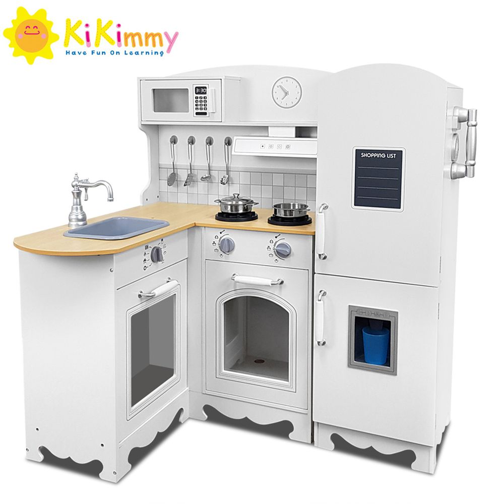 Kikimmy - 【新品】加大版歐式木製廚房大型聲光廚房玩具組(11配件)-64.4x71.2x102cm