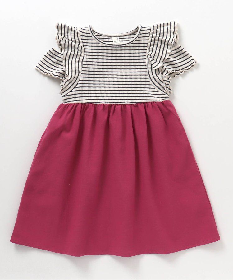 日本 apres les cours - 蓬鬆荷葉邊小露肩洋裝-向日葵-水藍x白