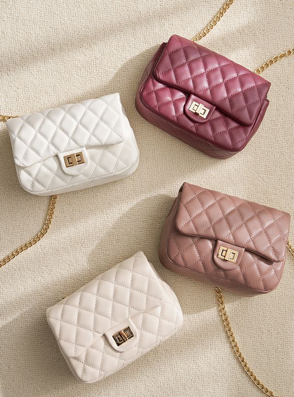 日本 GRL - 小香風菱紋金屬鏈側背小包-白 (F)