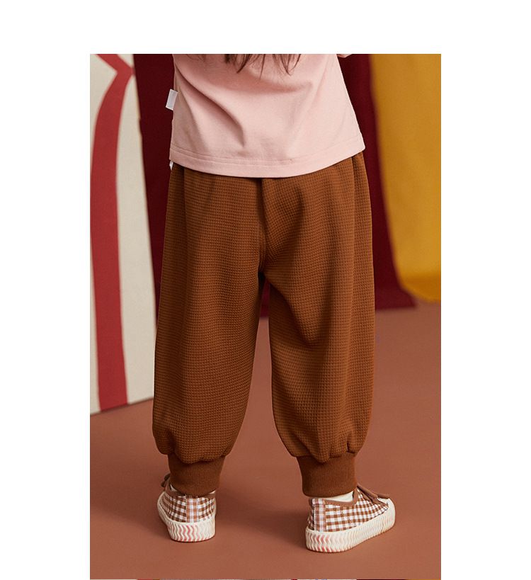 華夫格束口休閒長褲-雲朵-灰色