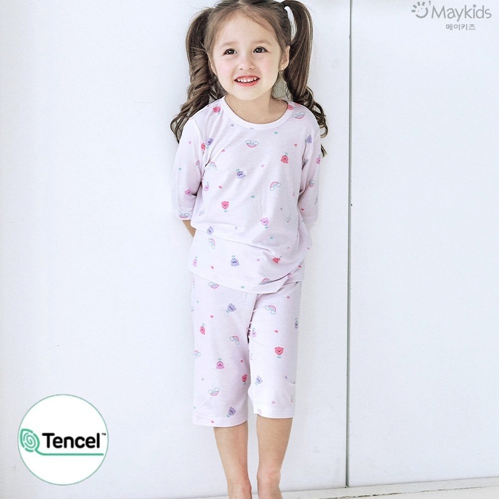 天絲莫代爾透氣七分袖家居服-彩虹鬱金香-淡粉紫