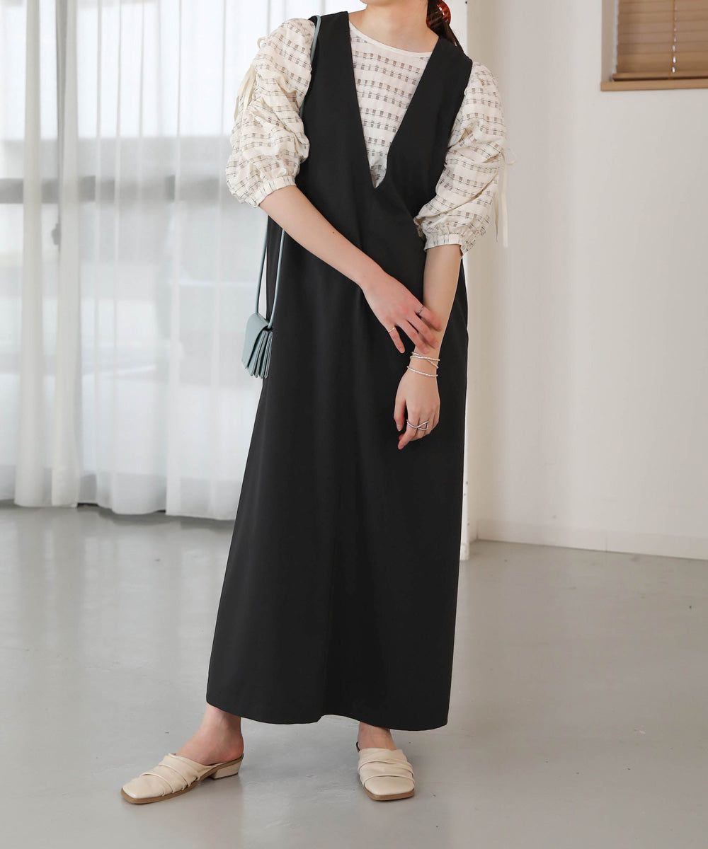 日本 Bab - 甜美格紋抽繩澎澎袖上衣-米杏