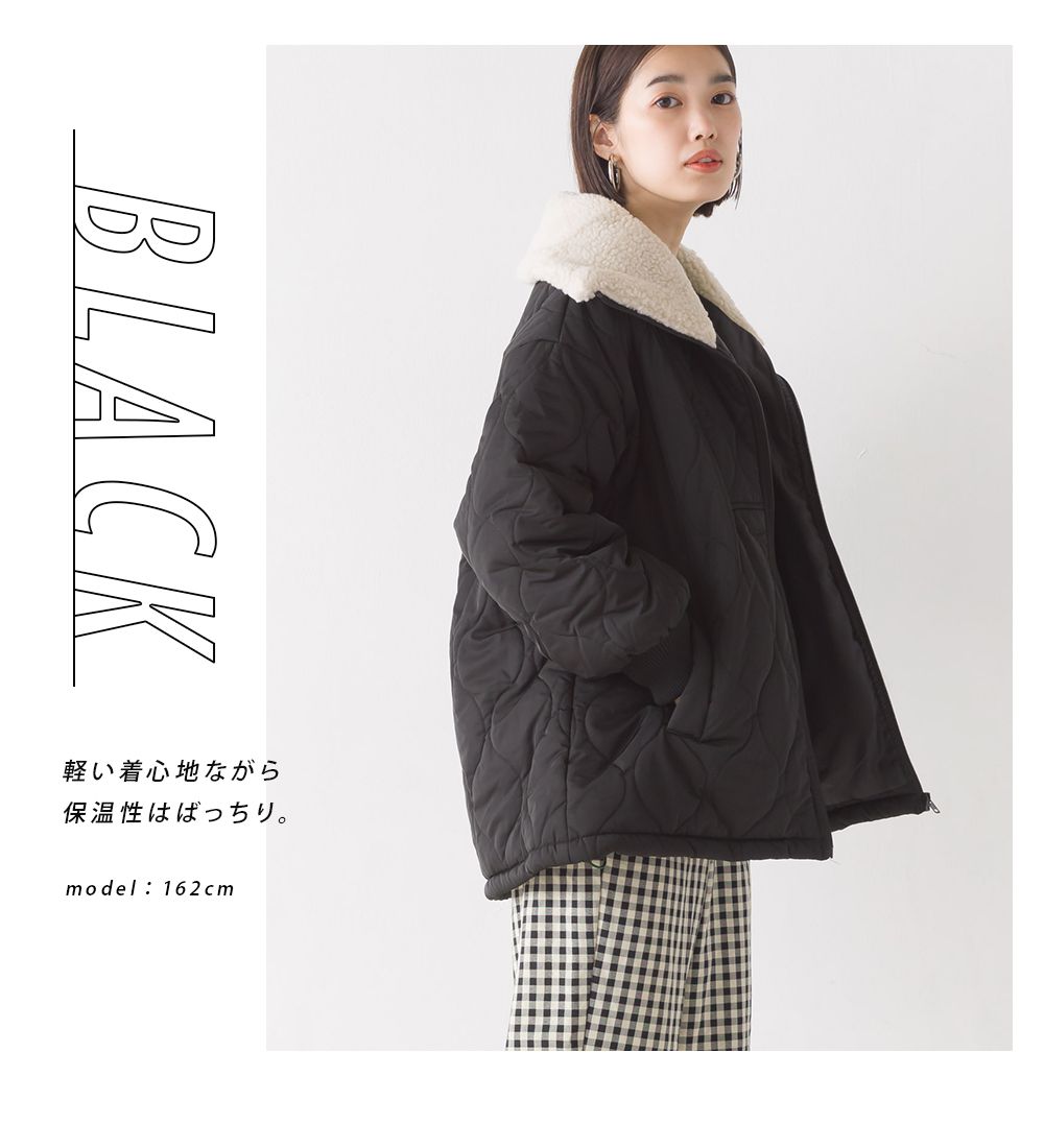 日本 OMNES - 短絨翻領泡泡紋鋪棉保暖外套-卡其