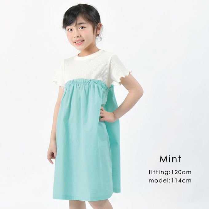 日本 evercloset - 拼接撞色羅紋短袖洋裝-深灰x紫