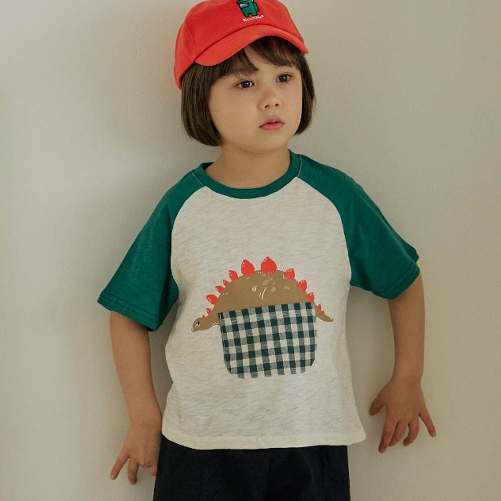 劍龍格紋口袋短袖上衣-綠