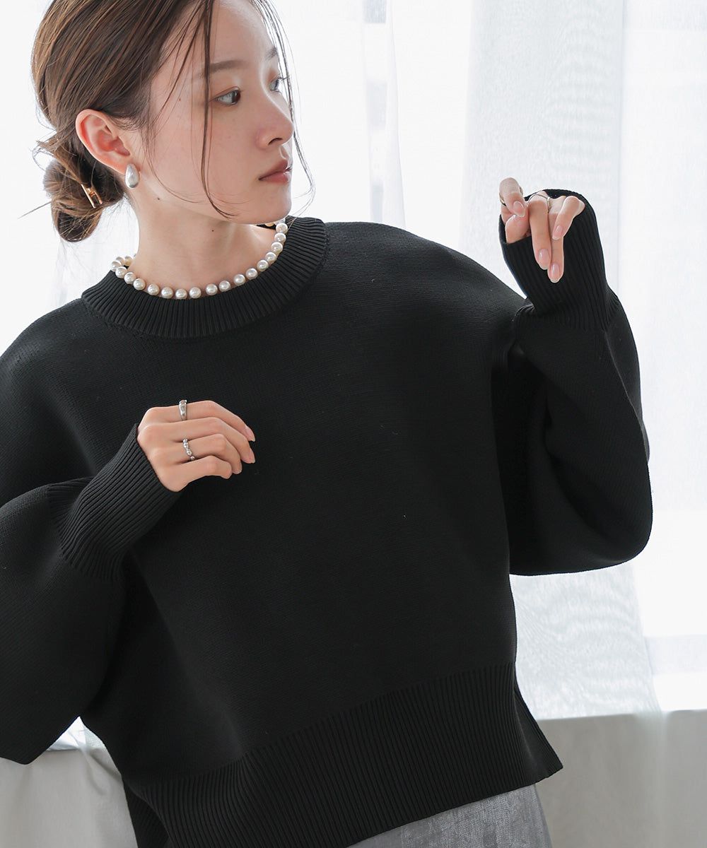 日本 Bab - 低糖珍珠領長袖針織上衣-米