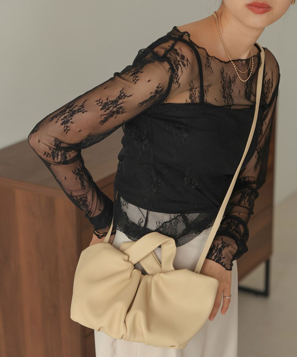 日本 Bab - 2WAY抓皺設計皮革小包-淺藍